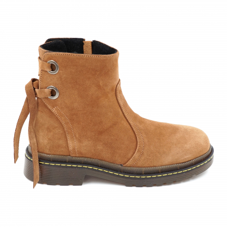 Ghete & bocanci dama - Ghete dama casual din piele naturala intoarsa maro coniac cu accesorii metalice, varf rotund si talpa 3 cm  71120-23