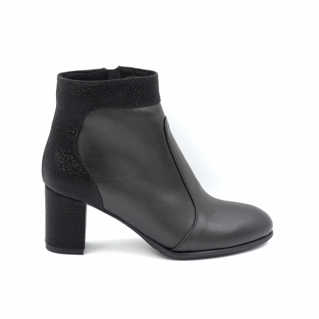 Ghete elegant & office dama - Ghete dama elegante din piele naturala neagra si cu imprimeu cu varf rotund si toc mic gros imbracat 6 cm 72119-24