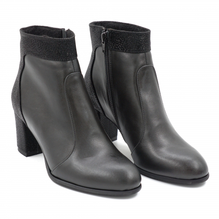 Ghete dama elegante din piele naturala neagra si cu imprimeu cu varf rotund si toc mic gros imbracat 6 cm 72119-24 [2]