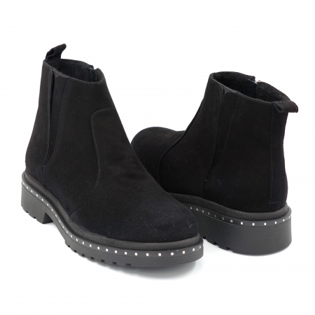 Ghete dama casual din piele naturala intoarsa neagra cu varf rotund si talpa 2 cm  73017-23 [4]