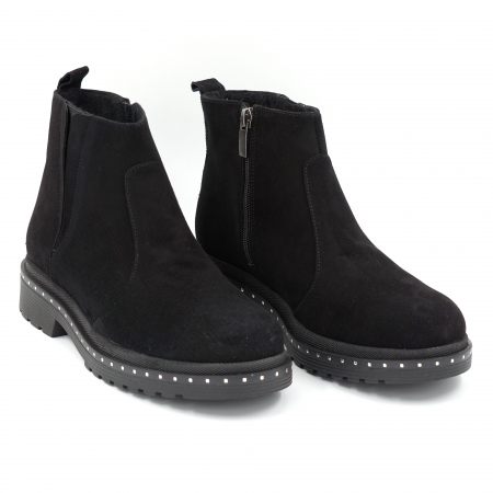 Ghete dama casual din piele naturala intoarsa neagra cu varf rotund si talpa 2 cm  73017-23 [3]