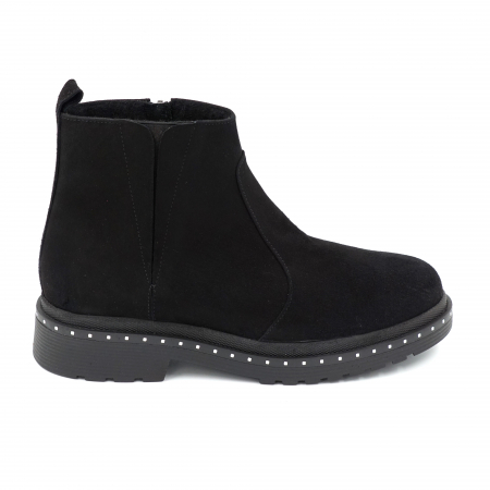 Ghete & bocanci dama - Ghete dama casual din piele naturala intoarsa neagra cu varf rotund si talpa 2 cm  73017-23