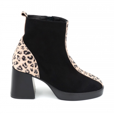 Ghete dama elegante din piele naturala intoarsa neagra si cu imprimeu animal print leopard cu varf rotund, platforma 2 cm si toc mic gros 6 cm 73321-23 [2]