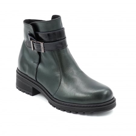 Ghete dama casual din piele naturala verde inchis smarald si lac negru cu accesoriu metalic, varf rotund si talpa 3 cm 73519-23 [1]