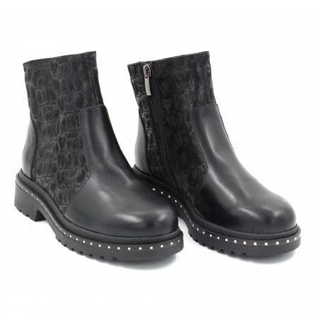 Ghete dama casual din piele naturala neagra si cu imprimeu croco negru cu varf rotund si talpa 3 cm 73521-23 [3]