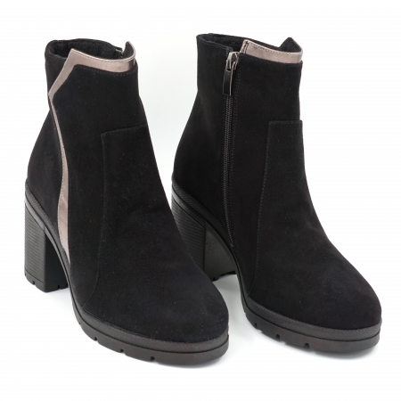 Ghete dama casual din piele naturala intoarsa neagra si bronz metalizat cu varf rotund si toc mic gros 5 cm 76020-23 [2]
