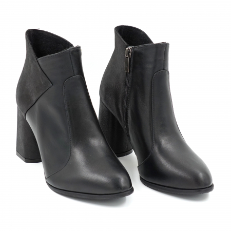 Ghete dama elegante din piele naturala neagra cu varf ascutit si toc mediu gros 8 cm 77419-23 [2]