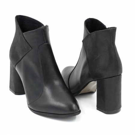 Ghete dama elegante din piele naturala neagra cu varf ascutit si toc mediu gros 8 cm 77419-23 [3]