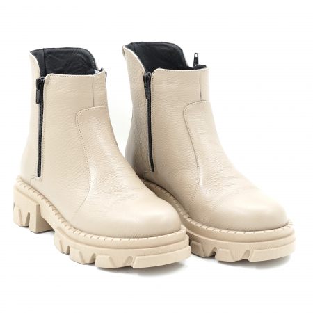 Ghete dama casual din piele naturala bizonata nude bej crem cu varf rotund si talpa 3 cm 78121-1-23 [2]
