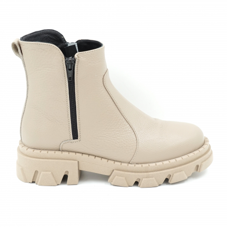 Ghete & bocanci dama - Ghete dama casual din piele naturala bizonata nude bej crem cu varf rotund si talpa 3 cm 78121-1-23