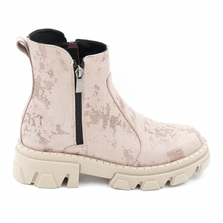 Ghete casual & bocanci dama - Ghete dama casual din piele naturala cu imprimeu roze inchis cu varf rotund si talpa 3 cm 78121-23