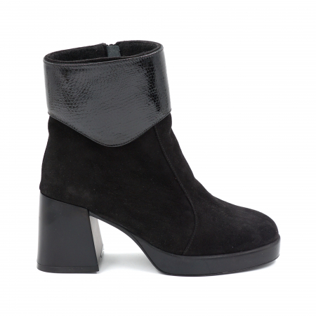 Ghete elegant & office dama - Ghete dama casual din piele naturala intoarsa neagra si cu imprimeu croco lac negru cu varf rotund, platforma 2 cm si toc mic gros 6 cm 79219-24