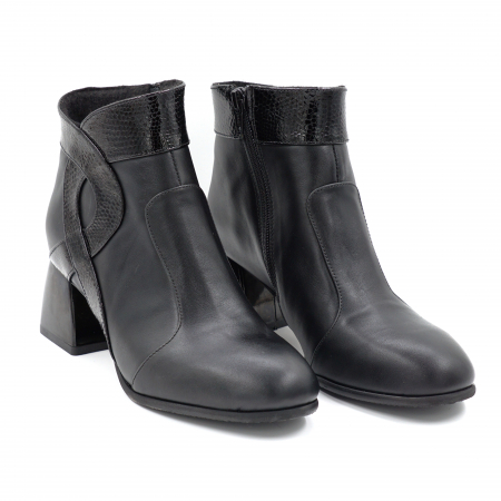 Ghete dama elegante din piele naturala neagra si croco negru cu varf rotund si toc mic gros 6 cm 939-24 [2]