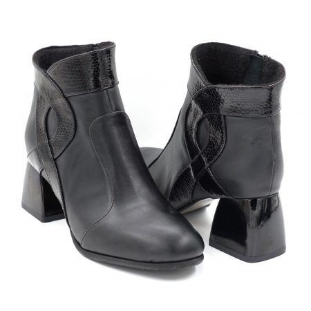 Ghete dama elegante din piele naturala neagra si croco negru cu varf rotund si toc mic gros 6 cm 939-24 [3]