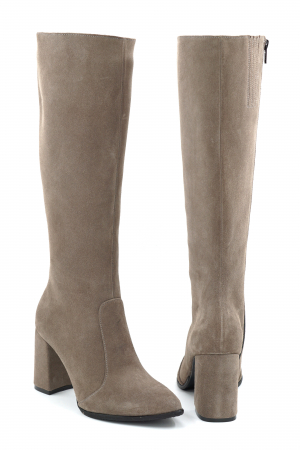 Cizme dama din piele naturala intoarsa grej cu varf ascutit stiletto si toc mediu gros imbracat de 8 cm 70123-11-25 [4]