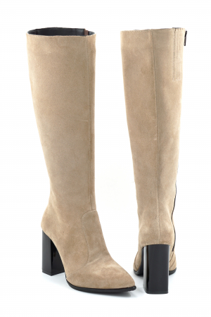 Cizme dama din piele naturala intoarsa bej cappucino cu varf ascutit si toc inalt gros de 9 cm 70123-18-25 [4]
