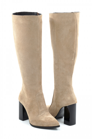 Cizme dama din piele naturala intoarsa bej cappucino cu varf ascutit si toc inalt gros de 9 cm 70123-18-25 [3]