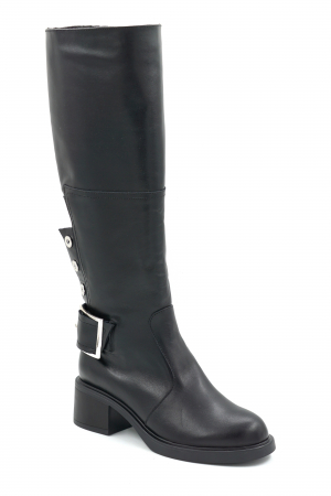 Cizme dama casual din piele naturala neagra cu varf rotund si toc mic gros de 4 cm 74719-25 [1]
