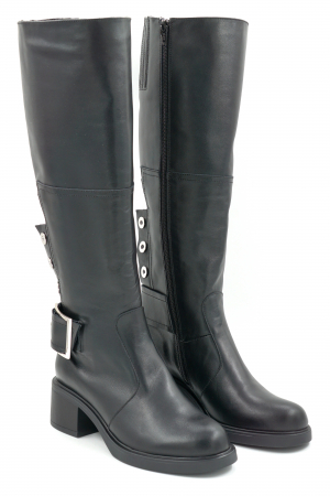 Cizme dama casual din piele naturala neagra cu varf rotund si toc mic gros de 4 cm 74719-25 [2]