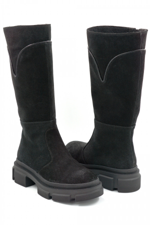 Cizme dama casual din piele naturala intoarsa neagra cu varf rotund si talpa de 4 cm 70519-25 [3]