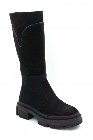 Cizme dama casual din piele naturala intoarsa neagra cu varf rotund si talpa de 4 cm 70519-25 [1]