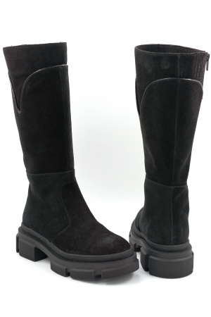 Cizme dama casual din piele naturala intoarsa neagra cu varf rotund si talpa de 4 cm 70519-25 [4]