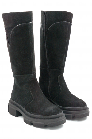 Cizme dama casual din piele naturala intoarsa neagra cu varf rotund si talpa de 4 cm 70519-25 [2]