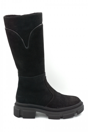 Cizme dama - Cizme dama casual din piele naturala intoarsa neagra cu varf rotund si talpa de 4 cm 70519-25