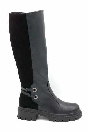 Lichidare stocuri - Cizme dama din piele naturala neagra cu varf rotund si talpa de 4 cm 74919-1-25