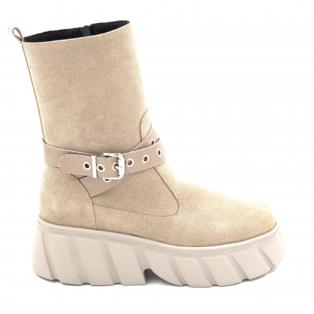 Cizme dama - Cizma dama din piele naturala intoarsa bej cappucino cu varf rotund si talpa de 5 cm 75719-25