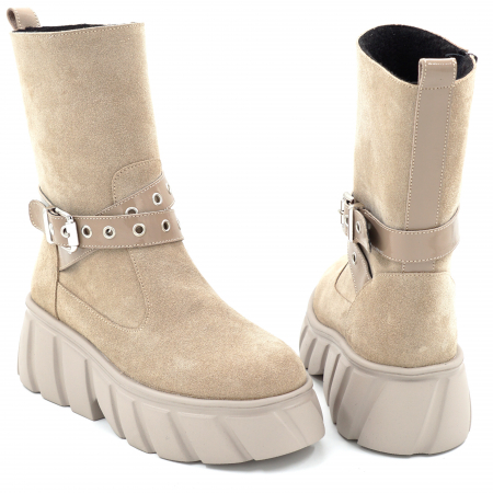 Cizma dama din piele naturala intoarsa bej cappucino cu varf rotund si talpa de 5 cm 75719-25 [4]