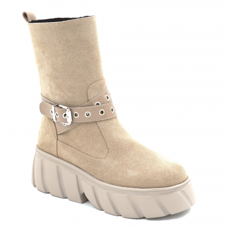 Cizma dama din piele naturala intoarsa bej cappucino cu varf rotund si talpa de 5 cm 75719-25 [1]