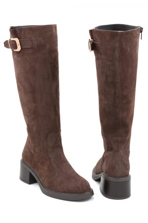 Cizme dama casual din piele naturala intoarsa maro cu varf rotund si toc mic gros de 4 cm 70725-25 [4]