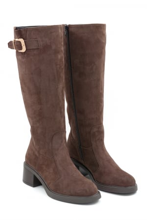 Cizme dama casual din piele naturala intoarsa maro cu varf rotund si toc mic gros de 4 cm 70725-25 [2]