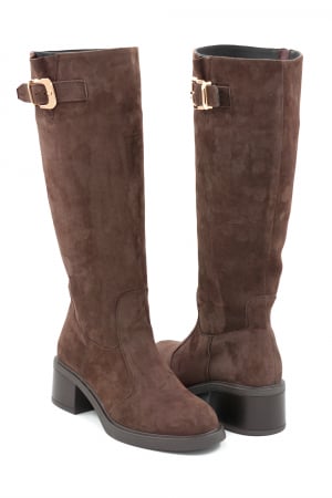 Cizme dama casual din piele naturala intoarsa maro cu varf rotund si toc mic gros de 4 cm 70725-25 [3]