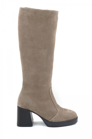 Lichidare stocuri - Cizme dama din piele naturala intoarsa grej cu varf rotund, platforma de 2 cm si toc mediu gros de 7 cm 70123-7-25