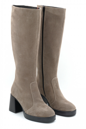 Cizme dama din piele naturala intoarsa grej cu varf rotund, platforma de 2 cm si toc mediu gros de 7 cm 70123-7-25 [2]