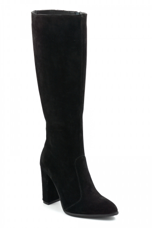 Cizme dama din piele naturala intoarsa neagra cu varf ascutit si toc inalt imbracat de 9 cm 70123-10-25 [1]