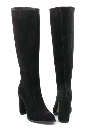 Cizme dama din piele naturala intoarsa neagra cu varf ascutit si toc inalt imbracat de 9 cm 70123-10-25 [4]