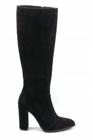 Cizme elegant & office dama - Cizme dama din piele naturala intoarsa neagra cu varf ascutit si toc inalt imbracat de 9 cm 70123-10-25