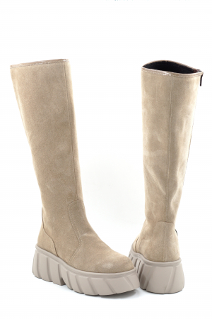 Cizme dama casual din piele naturala intoarsa bej cappucino cu varf rotund si talpa de 5 cm 77121-25 [4]