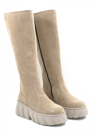 Cizme dama casual din piele naturala intoarsa bej cappucino cu varf rotund si talpa de 5 cm 77121-25 [2]