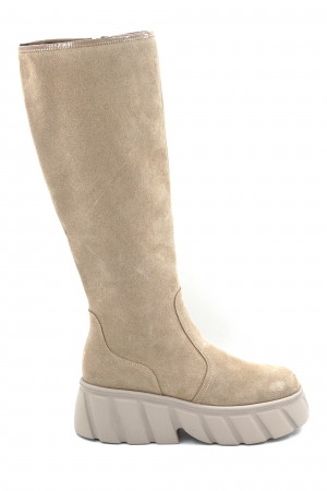 Cizme casual & sport dama - Cizme dama casual din piele naturala intoarsa bej cappucino cu varf rotund si talpa de 5 cm 77121-25