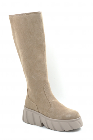 Cizme dama casual din piele naturala intoarsa bej cappucino cu varf rotund si talpa de 5 cm 77121-25 [1]