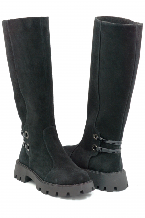 Cizme dama casual din piele naturala intoarsa neagra cu varf rotund si talpa de 3 cm 74919-25 [3]