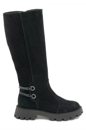 Lichidare stocuri - Cizme dama casual din piele naturala intoarsa neagra cu varf rotund si talpa de 3 cm 74919-25