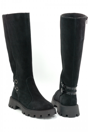 Cizme dama casual din piele naturala intoarsa neagra cu varf rotund si talpa de 3 cm 74919-25 [4]