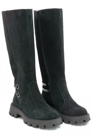 Cizme dama casual din piele naturala intoarsa neagra cu varf rotund si talpa de 3 cm 74919-25 [2]