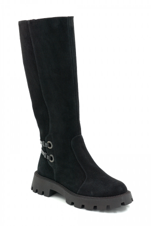 Cizme dama casual din piele naturala intoarsa neagra cu varf rotund si talpa de 3 cm 74919-25 [1]