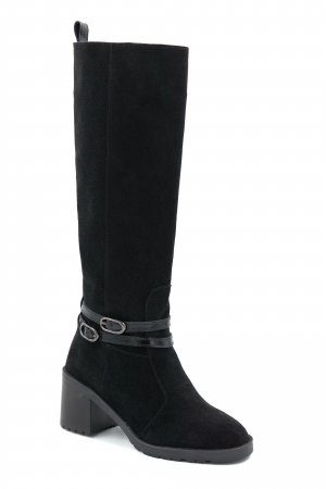 Cizme dama din piele naturala intoarsa neagra cu varf rotund si toc mic gros de 6 cm 70825-1-25 [1]